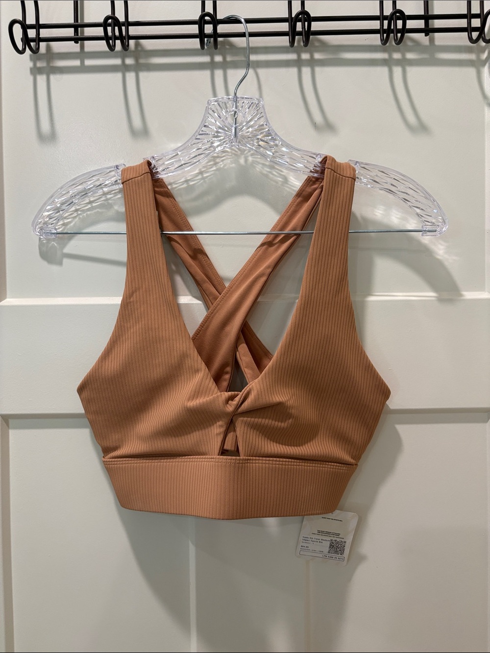 Fabletics Ribbed Cross-Back Sports Bra in Camel